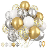 60pcs Gold Silver White Balloons Set - 12" Metallic & Confetti Party Decor