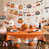 Halloween Party Banner with Bows and Pumpkins Spooky Cute Decor for Kids Indoor Celebration