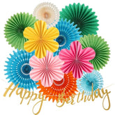 Colorful Birthday Party Decoration Paper Flower Hanging Decoration For Wall Happy Birthday Banner Paper Fans Deco For Tropical Hawaii Luna Birthday Party