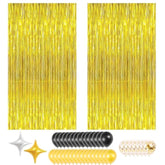 Gold Foil Party Curtain Kit With Balloons & Garland – 2-Pack Metallic Fringe Backdrop (3.28×6.56 Ft) For Christmas, Graduation, Birthday Photo Booth New Year Decorations
