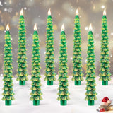 8 Pack Christmas Tree Candles, 10 Inch Pure Beeswax Christmas Tree Shaped Taper Candles For Xmas Holiday Decor, Advent Party Banquet Centerpiece Decoration(Green With Gold Trim)