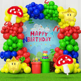 156Pcs Red Blue Green Yellow Balloon Garland Kit Mushroom Star Balloons For Cartoon Video Game Theme Super Bros Birthday Game Birthday Party Supplies