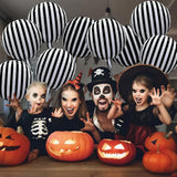 Halloween Skull Foil Balloon Set: Black & White Striped Skeleton Decor