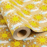Kraft Baby Shower Wrapping Paper, Recyclable Sunshine, Cloud & Heart Design Baby Gift Wrap Paper For Children Birthday, Party, Holiday, Cute Wrapping Paper Mini Roll (17 Inch X 33 Feet)
