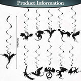 30 Pcs Dragon Party Decoration Black Swirl Foil Hanging Ceiling Decoration For Dragon Themed Birthday Medieval Themed Party, 10 Designs