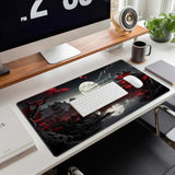 Japanese Desk Mat Riverside Full Moon Desk Pad Black Red Large Mouse Pad Gaming Mousepad Extended Xxl Keyboard Pad 31.5 X 15.7 In Laptop Computer Mouse Keyboard Mat For Office Desk Decor