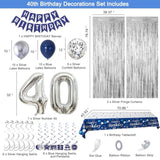 40Th Birthday Decorations For Men, Blue And Silver 40Th Birthday Party Decorations For Him, Happy Birthday Banner 40Th Birthday Balloons Tablecloth Fringe Curtains Hanging Swirls Bday Party Supplies