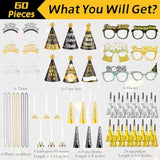 60pcs New Year 2026 Party Supplies Hats Blowers Noise Makers Accessories