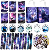 48 Pcs Wolf Party Favors Party Decor Birthday Supply Wolf Paper Bag Gift Mini Notebook Keychain Slap Bracelet Sticker For Baby Shower Holiday