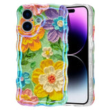 Colorful Retro Oil Painting Print Flower Green Case for iPhone 17