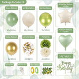 Sage Green Birthday Decorations, Green Gold Balloons Bday Party Decorations Happy Birthday Banner Green Fringe Curtain Tablecloth Crown Sash Paper Pom Poms For Girls Women Bday Decor
