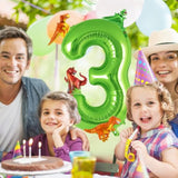 40" Green Number 3 Balloon with Mini Dinosaur Balloons 3rd Birthday Decor
