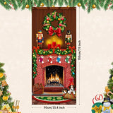 Merry Christmas Door Cover Christmas Fireplace Door Cover Backdrops Xmas Tree Printed Banner Background Xmas Nutcracker Porch Hanging Decorations, 6.5 X 3 Feet