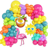 164Pcs Summer Tropical Balloon Arch Garland Kit, Rainbow Hot Pink Green Orange Blue Purple Sun Coconut Flamingo Foil Balloons For Hawaiian Luau Aloha Baby Shower Birthday Party Decorations Supplies