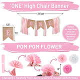 1St Birthday Girl Decorations With Birthday Crown- Baby First Birthday Decorations Girl - Pink And Gold Party Supplies - One Balloon, Heart And Confetti Balloons, Happy Birthday Banner One Cake Topper