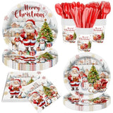 140 Pcs Christmas Party Supplies with Santa, Tree Plates, Napkins, and Tableware