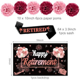 20Pcs Happy Retirement Party Decorations Kit For Women, Rose Gold Retirement Backdrop Balloons Honeycomb Centerpiece Swirl Paper Pompoms Party Supplies, Retired Sash Table Topper Swirls Set