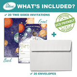 Space First Trip Around The Sun Birthday Invitation For Baby Boy, Outer Space 1St Birthday Supplies, Party Decoration, 20 Fill-In Invites + Envelopes