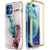 Compatible With Iphone 12 Case,Iphone 12 Pro Case With Built-In Screen Protector,With Fashionable Designs For Women Girls,Protective Phone Case For Iphone 12/12 Pro 6.1" Turquoise Pink Marble