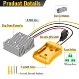 20V To 12V Step Down Converter For Dewalt 20V Power Wheels Battery Adapter, Dc 12V 20A 240W Buck Converter Regulator With 30A Fuse & Wire Terminal