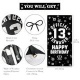 Official Teenager 13Th Birthday Decorations For Boys Girls - Fabric 13 Year Old Birthday Backdrop Banner, Yard Sign, Photo Props, Door Decor - Black White Birthday Party Supplies