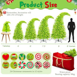 Bendable Christmas Tree Whimsical Christmas Pre-Lit Lime Green Stole Bent Top Artificial Xmas Tree Decorations With Led Lights Ornament Bag(7.5Ft)