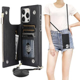 iPhone 15 Pro Max Crossbody Wallet Case RFID PU Leather Black 6.7in