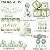 Sage Green Baby Shower Decorations - 172Pcs Gender Neutral Baby Shower Decorations Boho Greenery Party Supplies With Oh Baby Backdrop Tablecloth Balloon Baby Box Welcome Baby Banner
