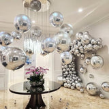 18 Pcs Silver Foil Balloons Shiny Round Balloons Set Large Balloon Garland Arch For Birthday Graduation Wedding Bachelorette Party Decorations, 5 Pcs 22 Inches, 5 Pcs 15 Inches, 8 Pcs 10 Inches