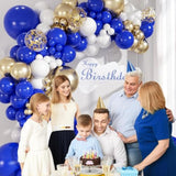 147Pcs Royal Blue And Gold Balloons Arch Garland Kit, 18 12 10 5 Inch Navy Blue Metallic Gold White For Graduation Baby Showr Decorations Birthday Wedding Party Decorations