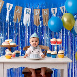 Blue Streamers Party Decorations 2-Pack 3.3x8.2Ft Glitter Foil Backdrop