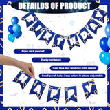 Blue & Gold Birthday Decor Happy Birthday Banner & Cartoon Backdrop for Kids