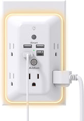 Surge Protector Outlet Extender 5 Outlets 4 USB Ports Night Light 1050J Wall Adapter White