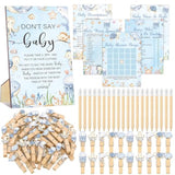 321 Pcs Baby Shower Games Supplies, 5 Sets (50 Cards Each) Activities Cards With 20 Pencils 1 Don'T Say Baby Sign 50 Clothespin (Under The Sea)