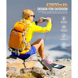 42800mAh Solar Power Bank, Portable Charger with QC 3.0, Flashlight, Orange