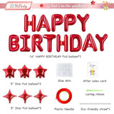 Red 3D Foil Letter Birthday Balloons Banner with 6 Star Balloons for Party Decor