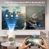 Mini Projector With Wifi And Bluetooth, 4K 1080P Support Portable Projector With Speaker, 110'' Big Screen Projection, Auto Keystone, 180° Rotatable Smart Projector For Phone/Tv Stick/Laptop