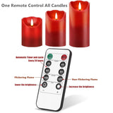 3 Pack Red Flickering Flameless Candle Set, Battery Operated Candles With 10-Key Remote Control, Electric Pillar Candle With Timer, Dancing Flames Real Wax Fake Candle For Festive Celebrations