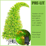 Bendable Christmas Tree Whimsical Christmas Pre-Lit Lime Green Stole Bent Top Artificial Xmas Tree Decorations With Led Lights Ornament Bag(7.5Ft)