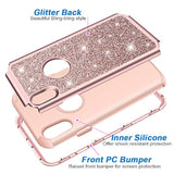 Rose Gold Heavy Duty Full-Body Defender Protective Bling Glitter Sparkle Hard Shell Armor Hybrid Shockproof Silicone Rubber Bumper Cover for iPhone XR 6.1-Inch