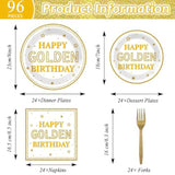 96Pcs Gold Birthday Party Tableware Set – Plates, Napkins & Decor for 24 Guests