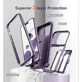 Compatible With Iphone 14 Pro For Women, Men Defender Credit Card Holder Cover With Hidden Mirror, Three Layer Shockproof Heavy Duty Protection Case For Iphone 14 Pro 6.1'' Deep Purple