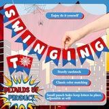 Spider Swinging Into 3 Birthday Banner, Spider Web Theme 3Rd Birthday Decorations Hanging Bunting Garland For Red Blue Cartoon Party Supplies