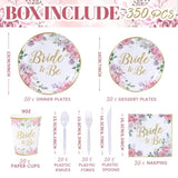 350Pcs Floral Bridal Shower Decorations For 50 Guests Include Paper Plate, Napkin, Cup And Disposable Plastic Tableware