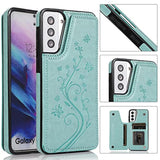 Phone Case For Samsung Galaxy S21 Glaxay S 21 5G 6.2 Inch With Tempered Glass Screen Protector And Card Holder Wallet Cover Stand Flip Leather Cell Accessories Gaxaly 21S G5 Cases Women Girl Green