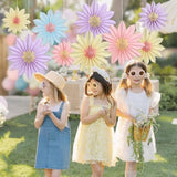 9 Pcs Pastel Paper Flower Decorations,Yellow,Pink And Purple Pastel Party Decorations,Sunflower Folding Paper Fans,Classroom Decoration Paper Floral Backdrop Decor Paper Fans Decoration