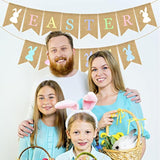 2Pcs Colorful Easter Burlap Banner Bunny Bunting Garland - Easter Party Banner For Mantle Fireplace Wall Party Supplies