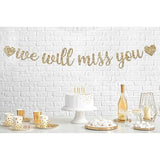 Pre-Strung We Will Miss You Banner - No Diy - Gold Glitter Going Away, Retirement Banner In Script - Pre-Strung On 8 Ft Strand - Farewell Graduation Party Decorations For Men & Women - No Diy
