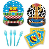 Cartoon Toy Baby Shower Supplies Tableware Set, Baby Shower Decorations Boy, Blue Toy Theme Inspired Story It'S A Boy Story Decorations, Plates, Napkins, Forks, Serves 24 Guests
