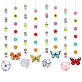 Spring Decorations - 8 Pack Spring Flower Butterfly Hanging Party Decor Spring Summer Floral Butterfly Garland Banner For Home Classroom Wedding Birthday Party Supplies